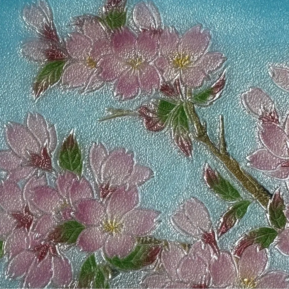 Vintage Japanese wireless closonne enamel  Rectangular Tray cherry bloss…
